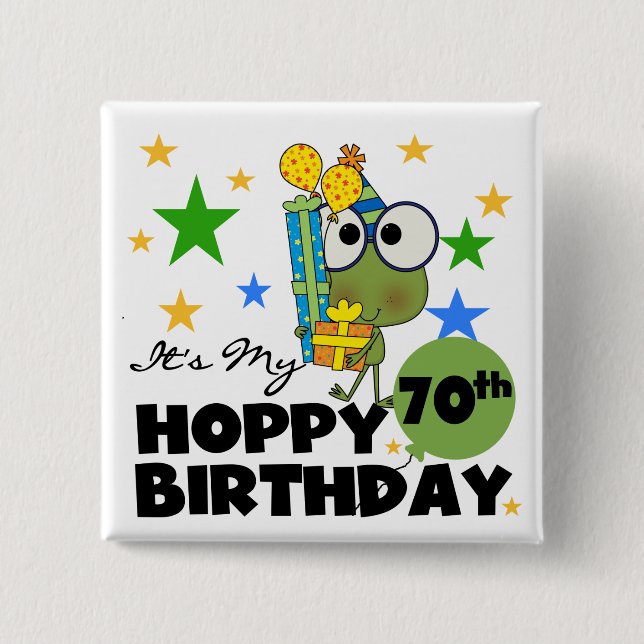 Froggie Hoppy 70th Birthday 2 Inch Square Button (Front)