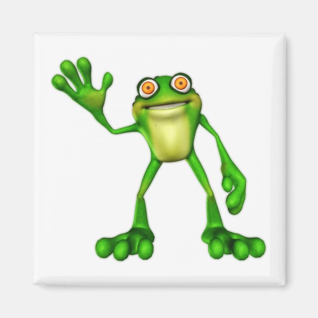 Froggie the Cute Cartoon Waving Frog Magnet (Front)