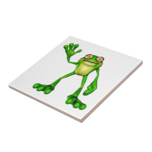 Froggie the Cute Cartoon Waving Frog Tile