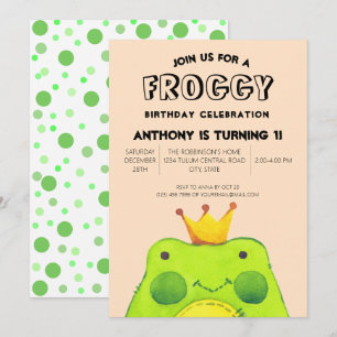 Froggy birthday boy prince First party cute green Invitation