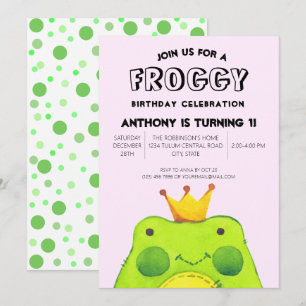 Froggy birthday boy prince First party cute green  Invitation