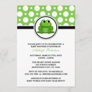 Froggy Green Polka Dot Baby Shower Invitations
