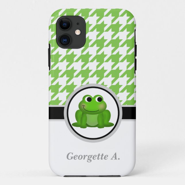 Froggy Green & White Houndstooth iPhone 5 Coque (Dos)