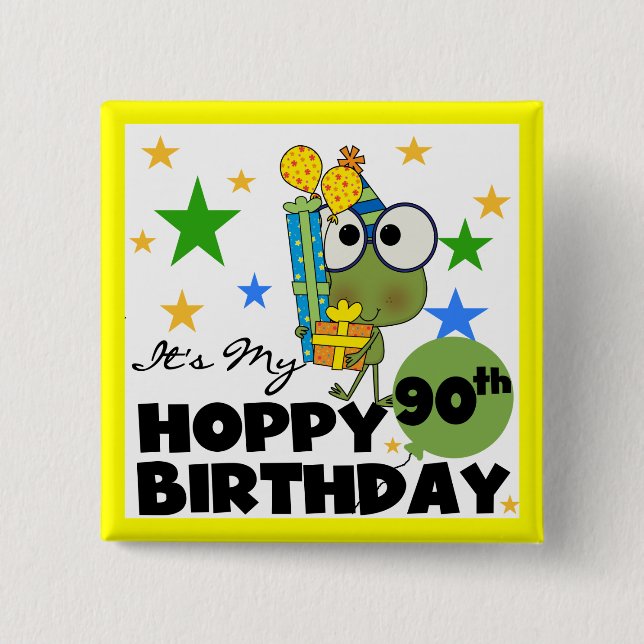 Froggy Hoppy 90th Birthday 2 Inch Square Button (Front)
