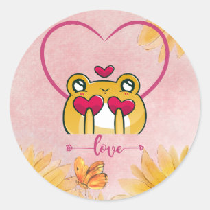 Froggy Love: Hopping Hearts Classic Round Sticker