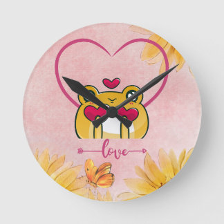 Froggy Love: Hopping Hearts Round Clock