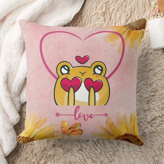 Froggy Love: Hopping Hearts Throw Pillow (Blanket)
