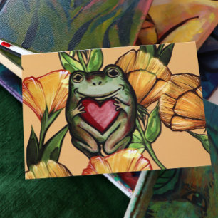 Froggy Lover Flower Pattern Frogs Love Heart       Card