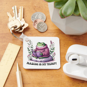 Froggy Reading Is My Therapy Keychain