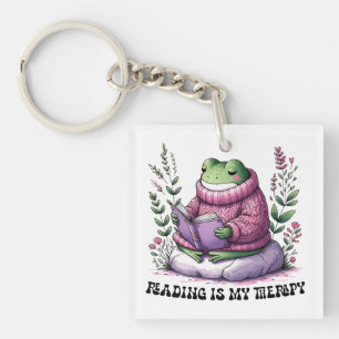 Froggy Reading Is My Therapy Keychain