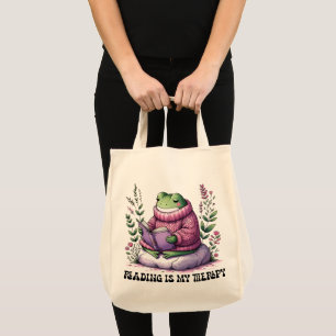 Froggy Reading Is My Therapy Tote Bag