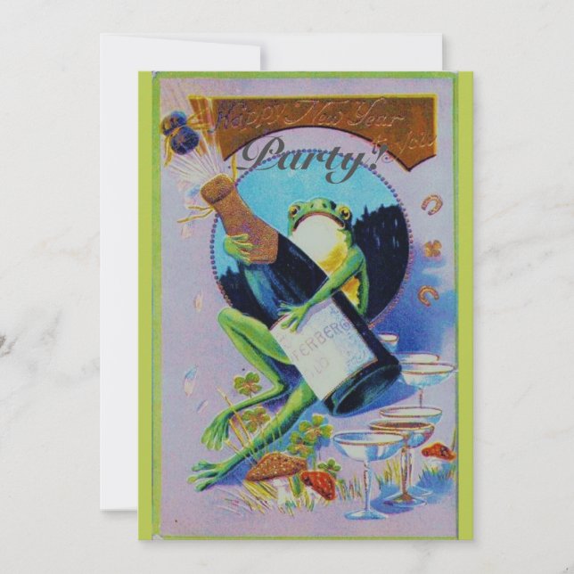 Froggy with Champagne Bottle New Year's Eve Party Invitation (Front)
