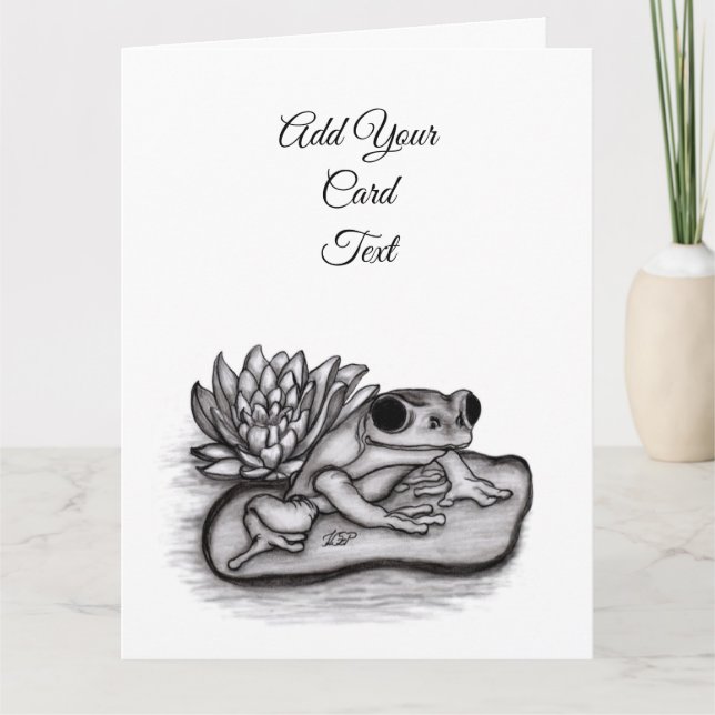 Froggy with Lotus Flower, Add Your Text Card (Front)
