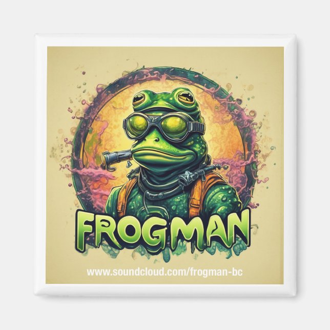 Frogman Square Magnet 2" x 2" (Front)