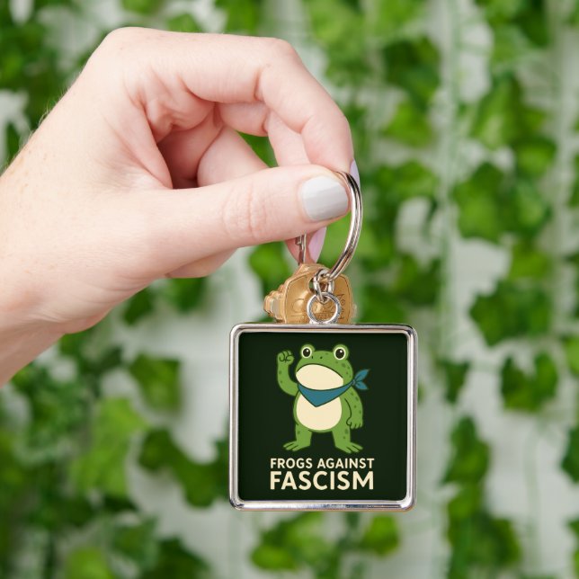 Frogs Against Fascism Portland Frog Protest Keychain (Hand)