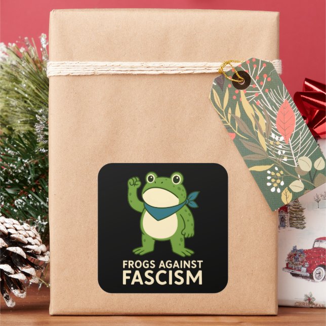Frogs Against Fascism Portland Frog Protest Square Sticker (Holiday)