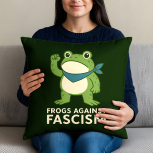 Frogs Against Fascism Portland Frog Protest Throw Pillow