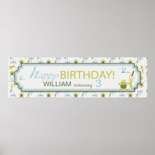Frogs and Dragonflies Birthday Banner Poster
