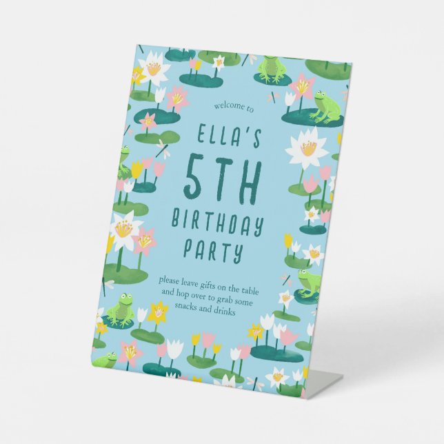 Frogs and Lily Pads Cute Birthday Party  Pedestal Sign (Front)