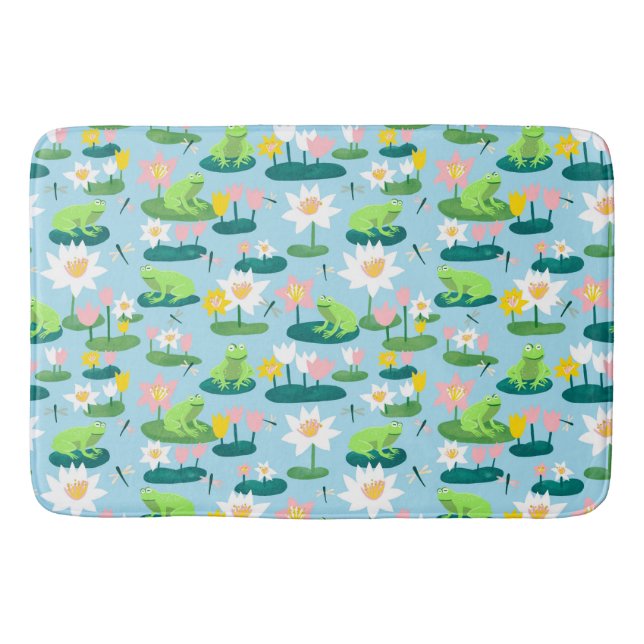 Frogs and Lily Pads Cute Custom Bath Mat (Front)