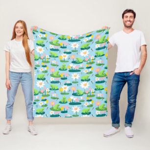 Frogs and Lily Pads Cute Custom Fleece Blanket