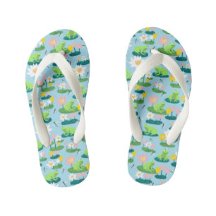 Frogs and Lily Pads Cute Custom Kid's Flip Flops