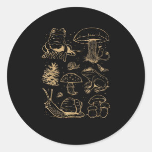 Frogs And Mushrooms Vintage Sketch – Aesthetic Gob Classic Round Sticker