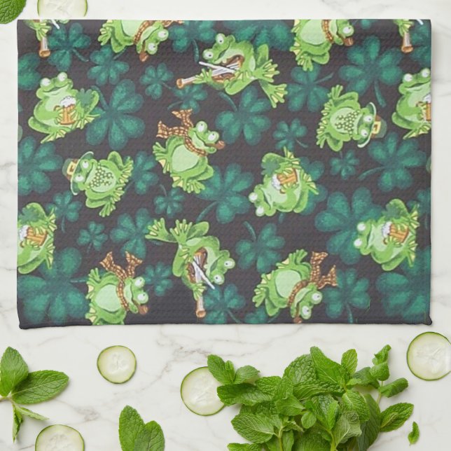 Frogs and Shamrocks Kitchen Towel (Folded)