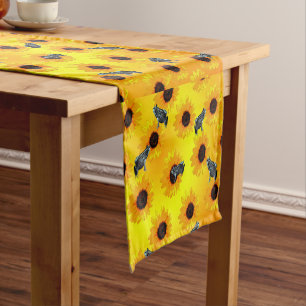 "Frogs and Sunflowers: A Playful Nature Pattern" Short Table Runner
