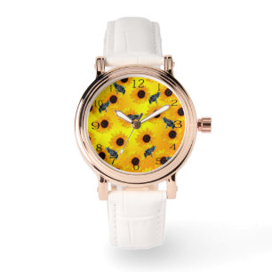 "Frogs and Sunflowers: A Playful Nature Pattern" Watch