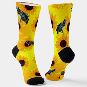 Frogs And Sunflowers, Crew Socks