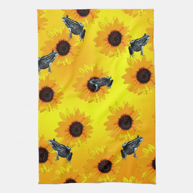 Frogs And Sunflowers, Dish Towel (Vertical)