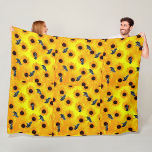 Frogs And Sunflowers, Large Fleece Blanket