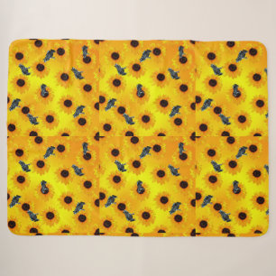 Frogs And Sunflowers, Large Sherpa Blanket