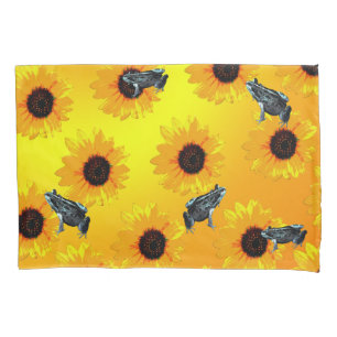 Frogs And Sunflowers, Pillow Case