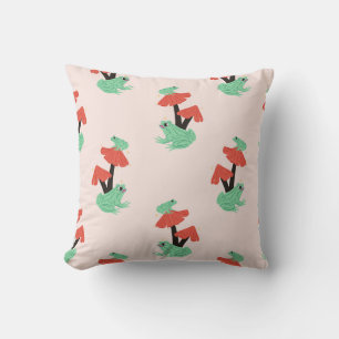 Frogs and Toadstools Delight Throw Pillow