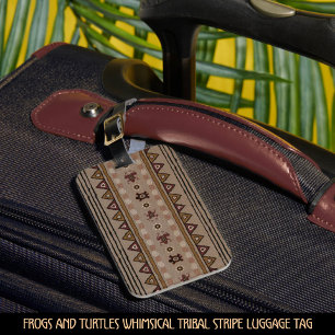 Frogs and Turtles Whimsical Tribal Stripe Luggage Tag