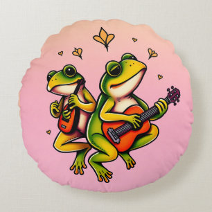 Frogs Band in Harmony Round Pillow