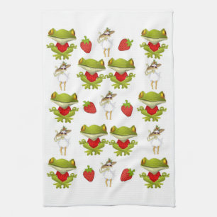 Frogs Chicken Strawberry Kitchen Hand Towel