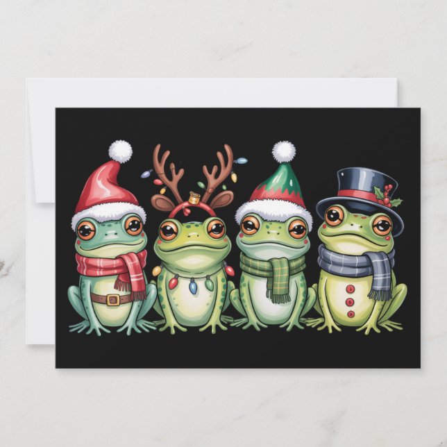 Frogs Christmas Frog Lover Cute Santa Animals Holiday Card (Front)