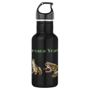 Frogs green and white water lilies pattern 532 ml water bottle