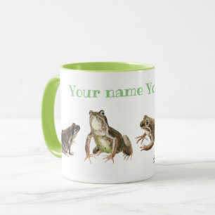 Frogs green and white water lilies pattern mug