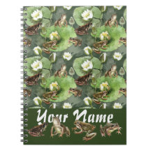 Frogs green and white water lilies pattern 