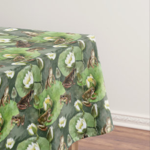Frogs green and white water lilies tablecloth