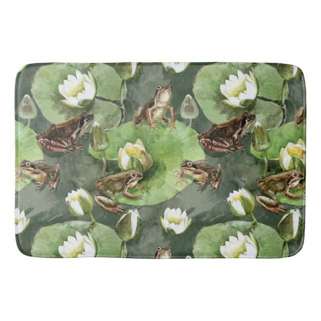 Frogs green and white waterlilies bath mat (Front)