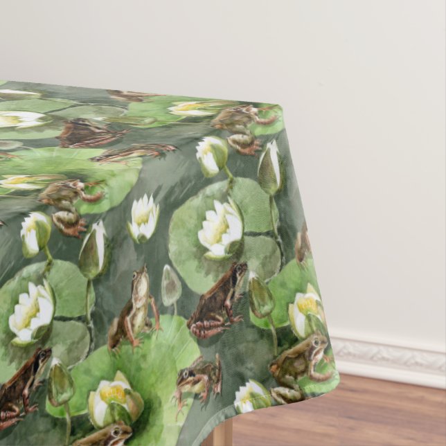 Frogs green and white waterlilies tablecloth (In Situ)