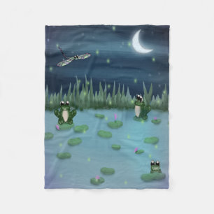 Frogs in a lily pad pond fleece blanket