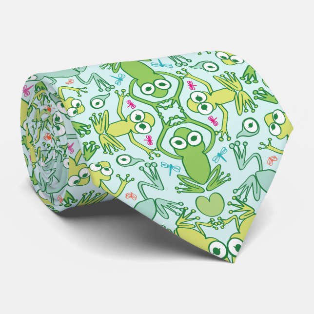 Frogs in every corner of this slimy pattern design tie (Rolled)