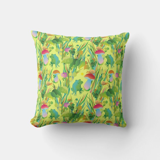 Frogs in the grass on light b/g throw pillow (Front)