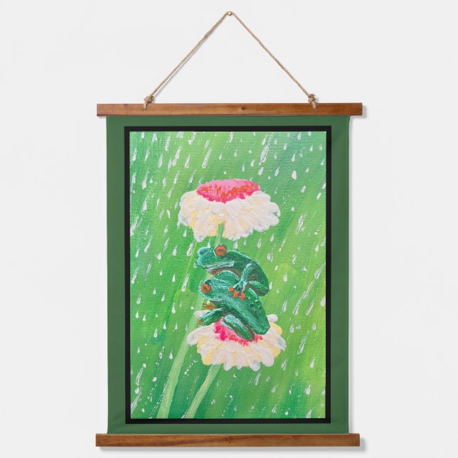 Frogs in the Rain Hanging Tapestry (Front)